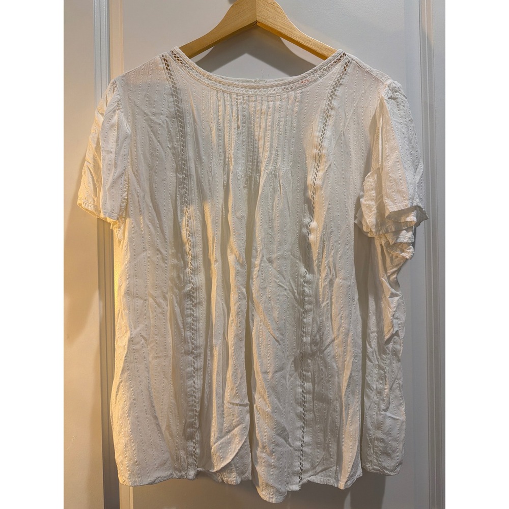 Knox Rose White Dobby Crochet Lace Trim Blouse Short Sleeve XXL Boho Top